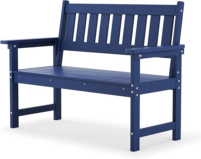 LUE BONA Outdoor Bench, 2-Person HDPS Garden Bench, Outdoor Benches Weatherproof, All-Weather Fade/Rot Resistant Patio Bench for Park, Front Porch, Backyard (Navy)
