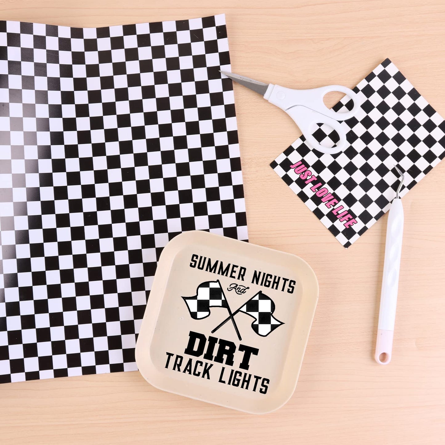 Tintnut Chessboard Permanent Vinyl Roll - 12 in x 5ft, Checkered Racing Patterned Permanent Adhesive Vinyl for Cutting Machine,Home Decor Self Sticker