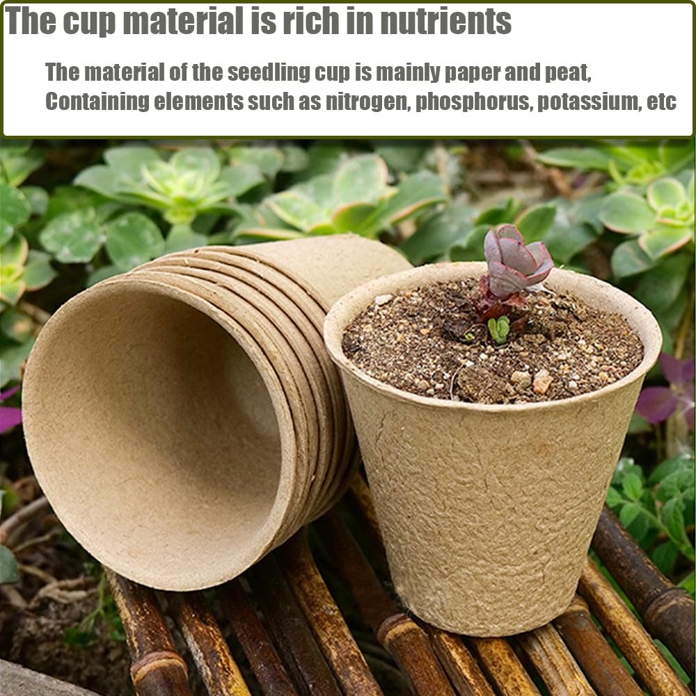 Fancypost 130 Pcs 3.15 Inch Organic Peat Pots with Drainage Holes - Biodegradable Seed Starter Pots for Seedlings, Plants & Garden Germination - Includes 130 Planting Labels