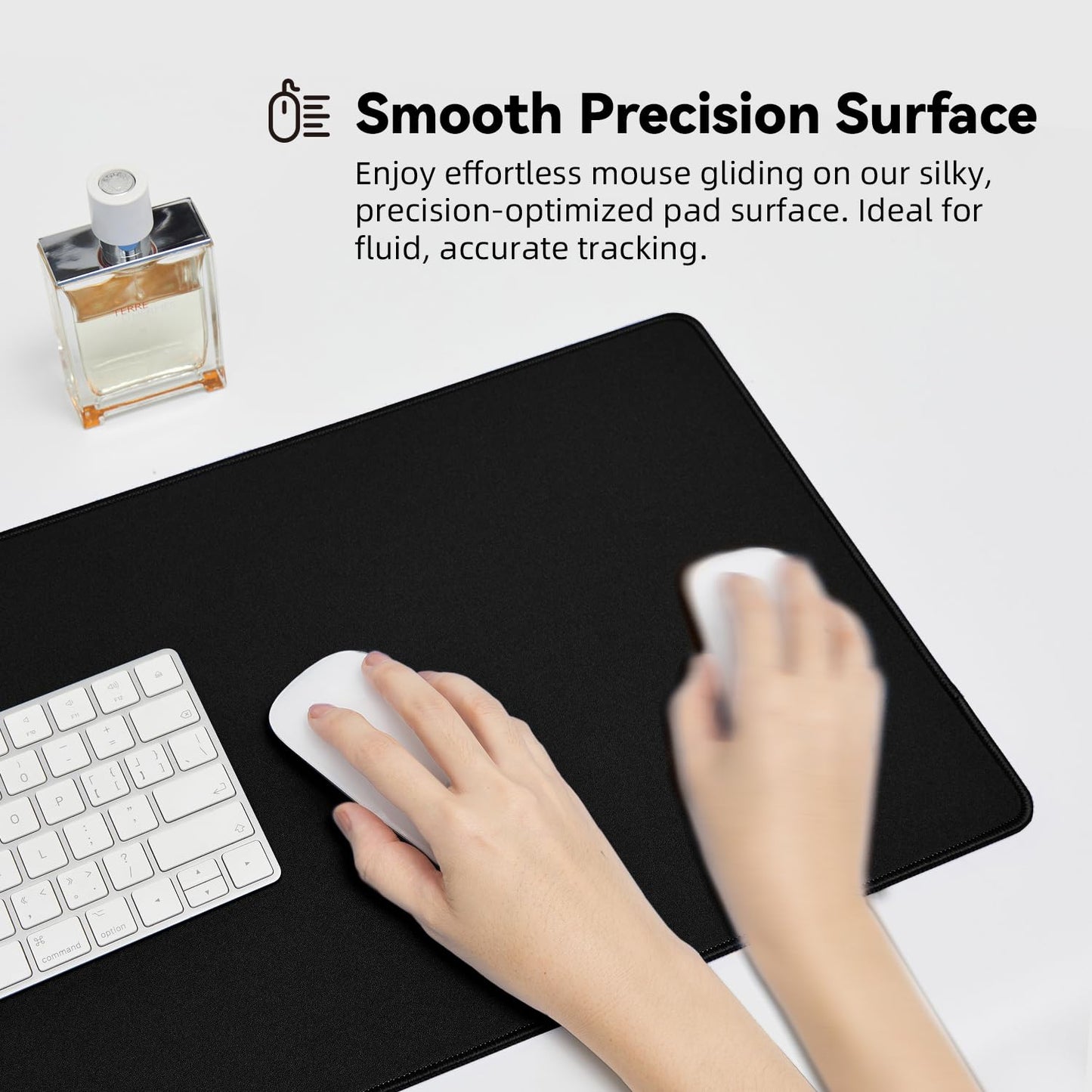 Reniteco Large Gaming Mouse Pad with Durable Stitched Edges, Non-Slip Rubber Base, Big Computer Keyboard Mouse Mat Desk Pad for Home Office Gaming Work, 11.81"x27.56"x0.08", Black