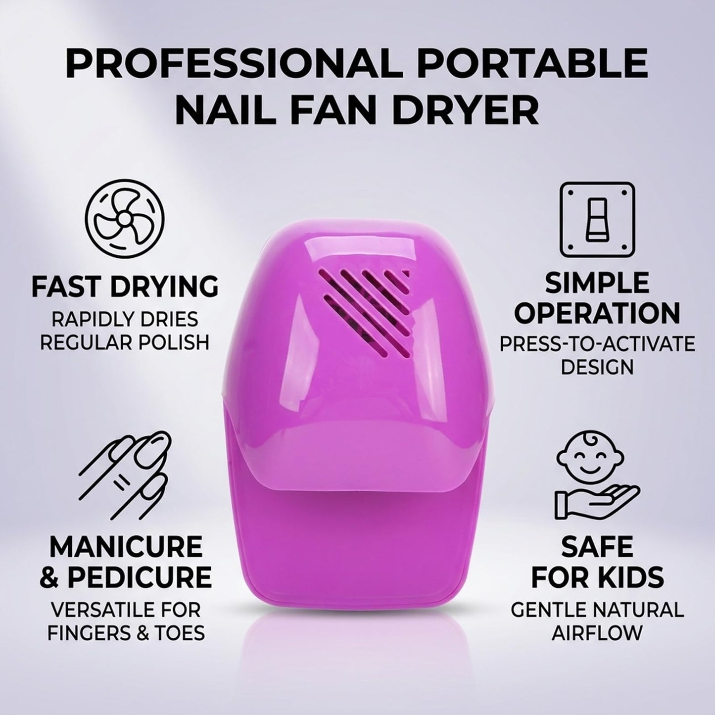 Milltrip Portable Nail Fan Dryer, Quick Dry Nail Dryer Blower Machine, Nail Polish Air Blower Drying Machine for Regular Nail Polish Fingernail Toenail