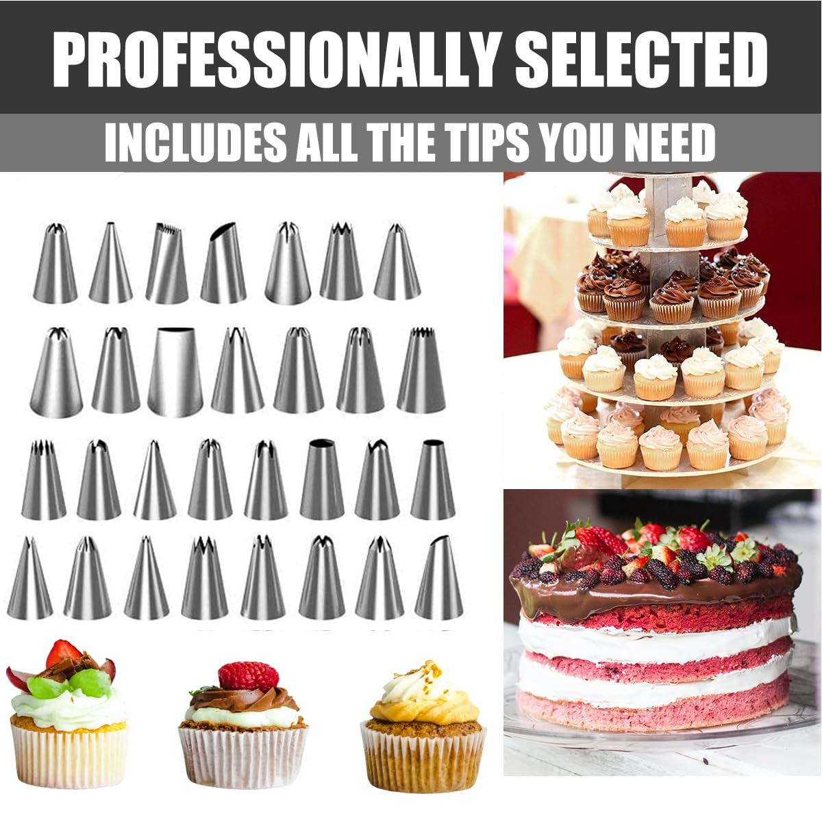 Cake Decorating Supplies Kit - Cake Turntable Set with 48 Icing Piping Tips, 20 Disposable Pastry Bags, 2 Couplers, Baking Tools for Beginners