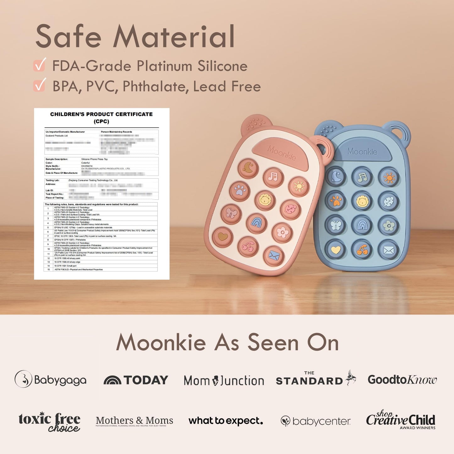 Moonkie Silicone Press Phone Teething Toy for Baby 3 Months+ | Soft BPA-Free Teether with Icon & Number Pop Bubbles | Ideal Gift for Baby Boys