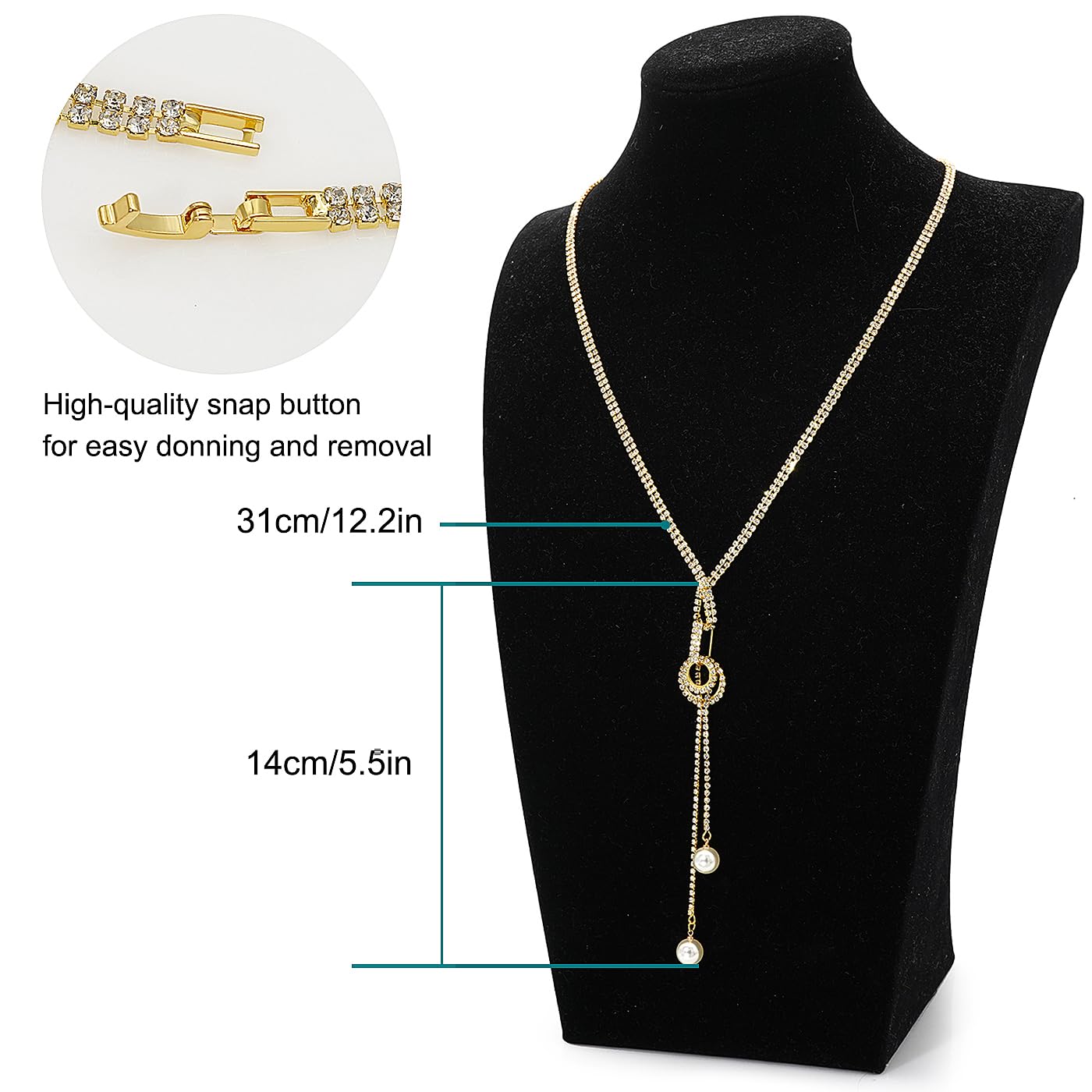 Suyi Trendy Crystal Long Necklace All-Match Style Shining Clothing Sweater Chain Pearl Gold 2