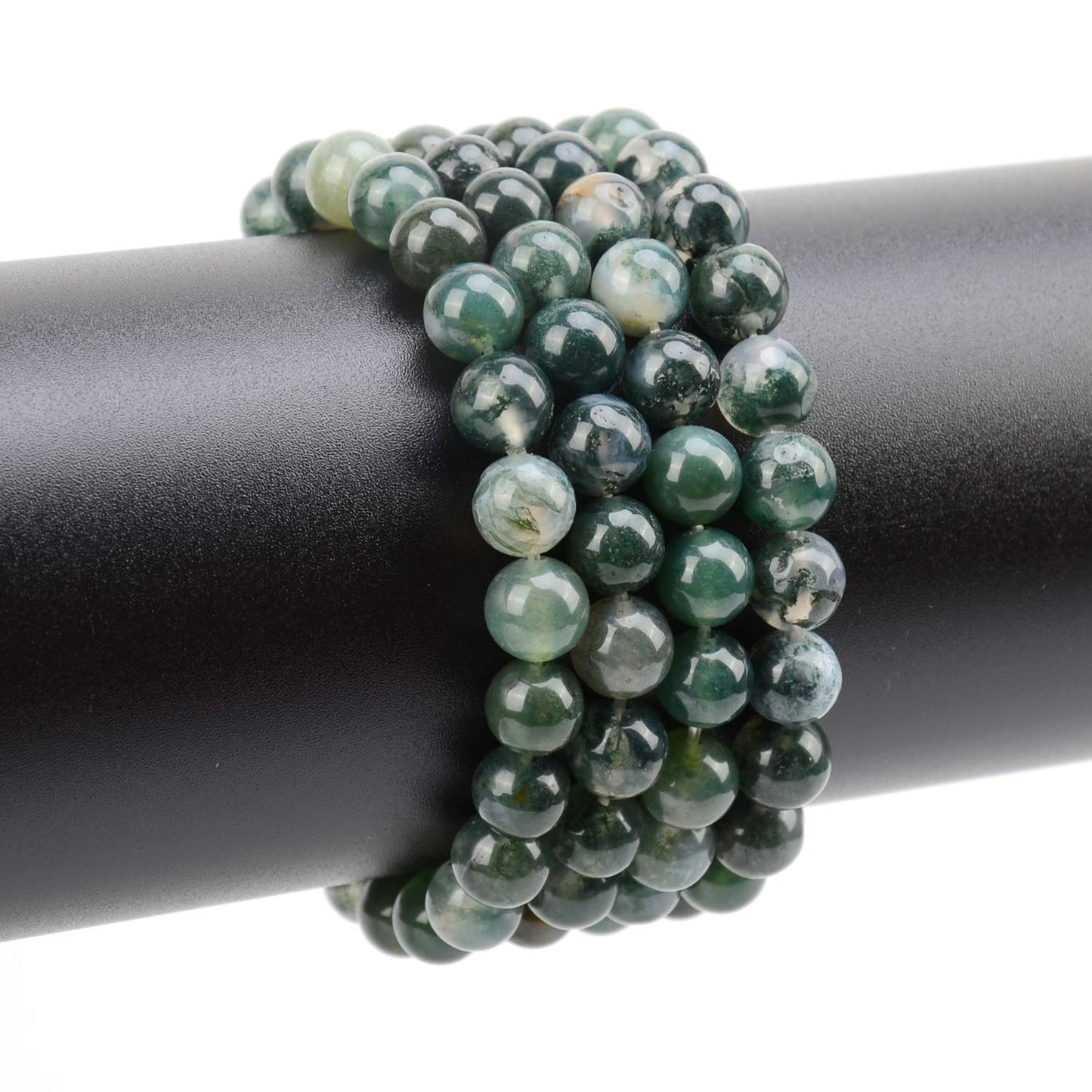 LPBeads 100PCS 8mm Natural Moss Agate Beads Gemstone Round Loose Beads for Jewelry Making with Crystal Stretch Cord