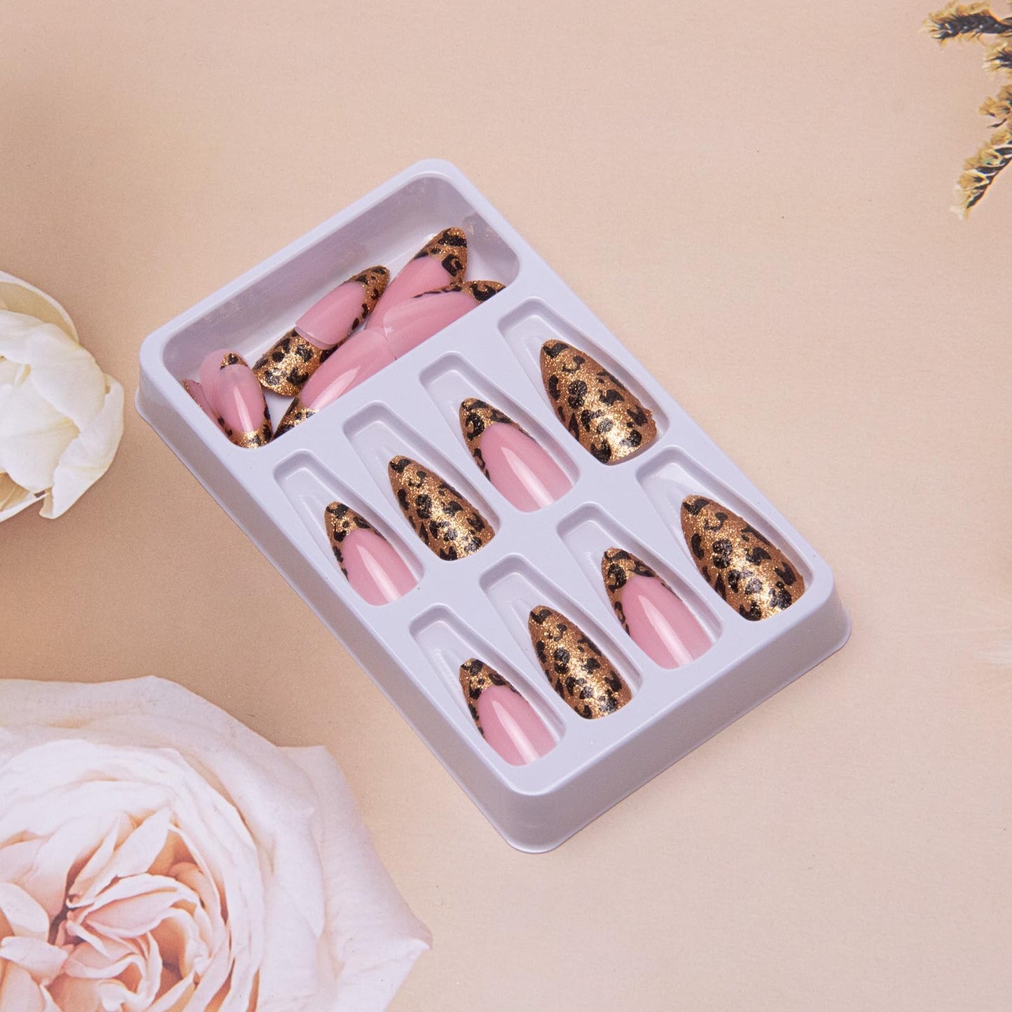 Almond Press on Nails Medium Spring Summer Butterfly 3D Acrylic False Nails Glossy Cute Glue on Manicure Art Stick on French Tip for Women Girls 24Pcs