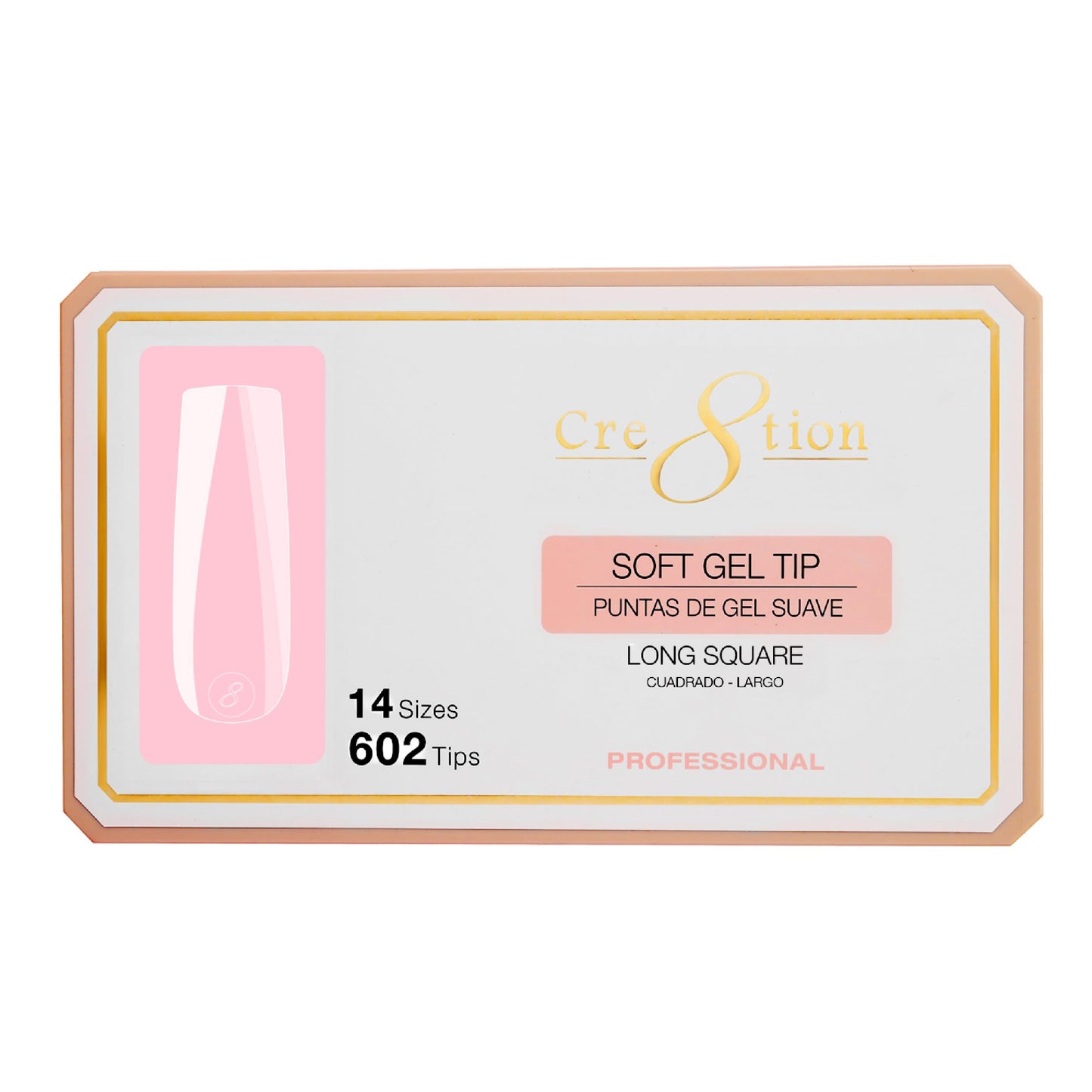 Cre8tion Soft Gel Nail Tips, Long Square Shape, 602 Tips in 14 Sizes (00-9) for Professional Nail Extensions