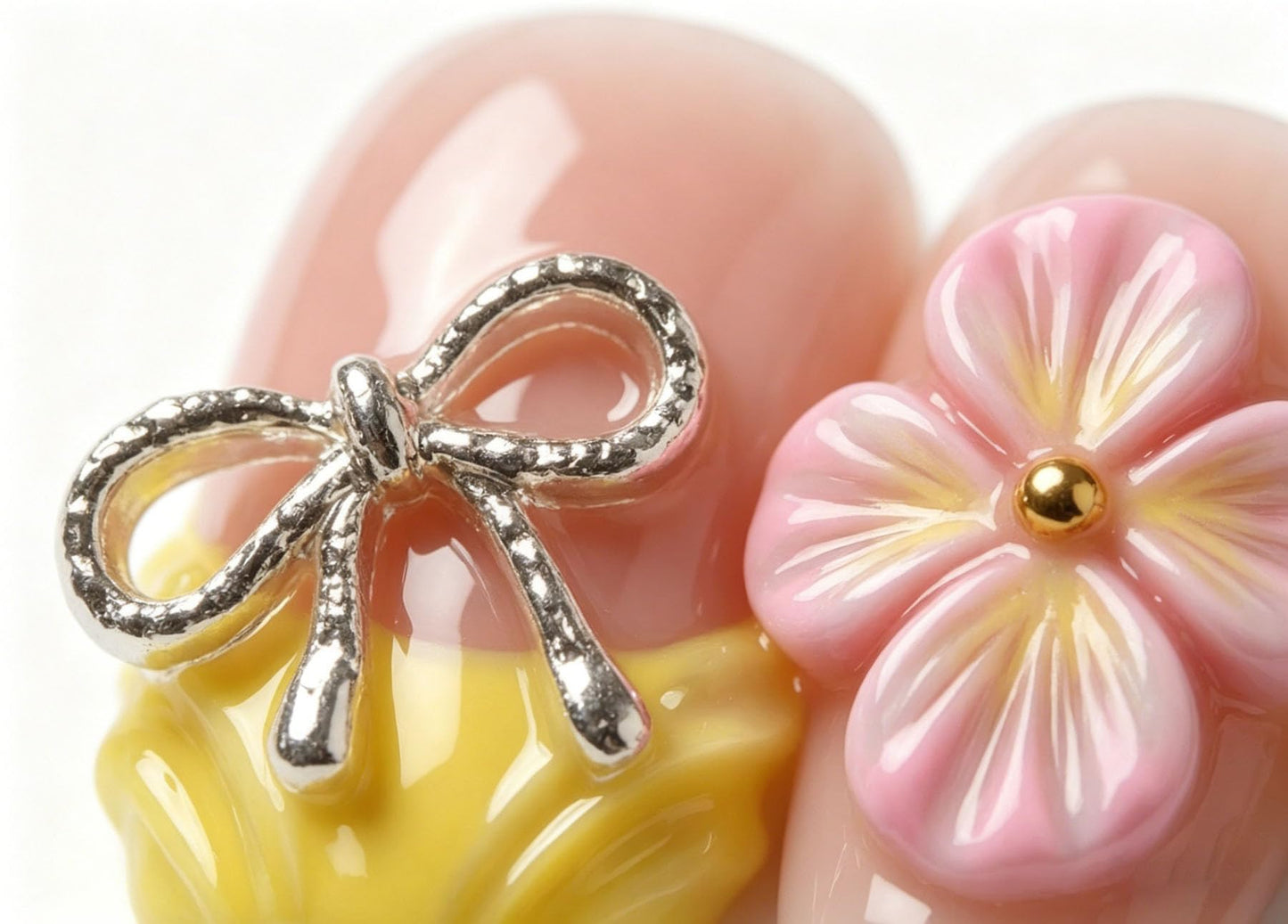Short Square Press on Nails Handmade 3D Cute Glue on Nails for Women, Luxury Homemade Press on Nail Art Design, Fake Nails with 3D Nail Charms Size M 5
