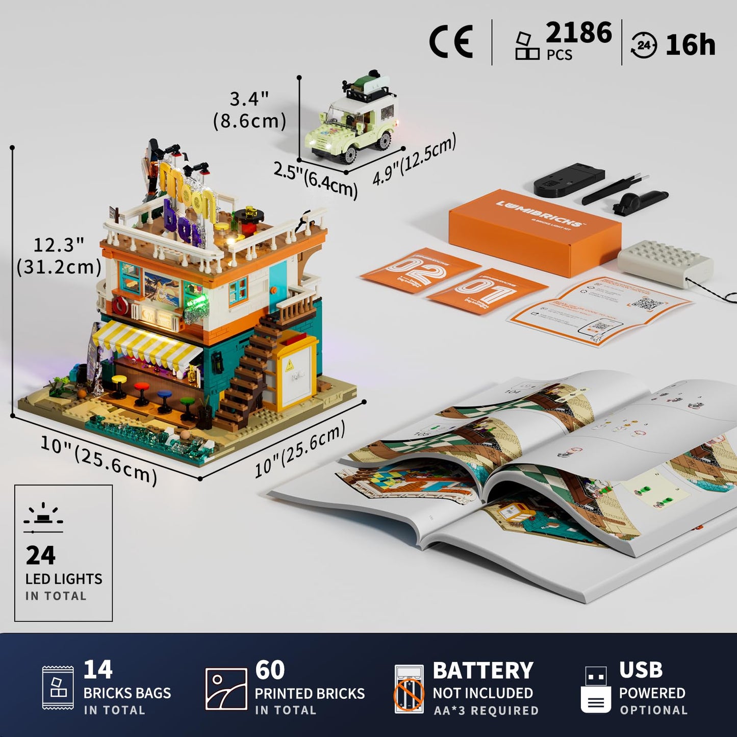 Lumibricks Moon Bar Lighting Building Bricks Set - Road Trip Modular Collection Display Kit with LED and Minifigures 2186 Pcs for Adults & Teens & Marine Enthusiasts