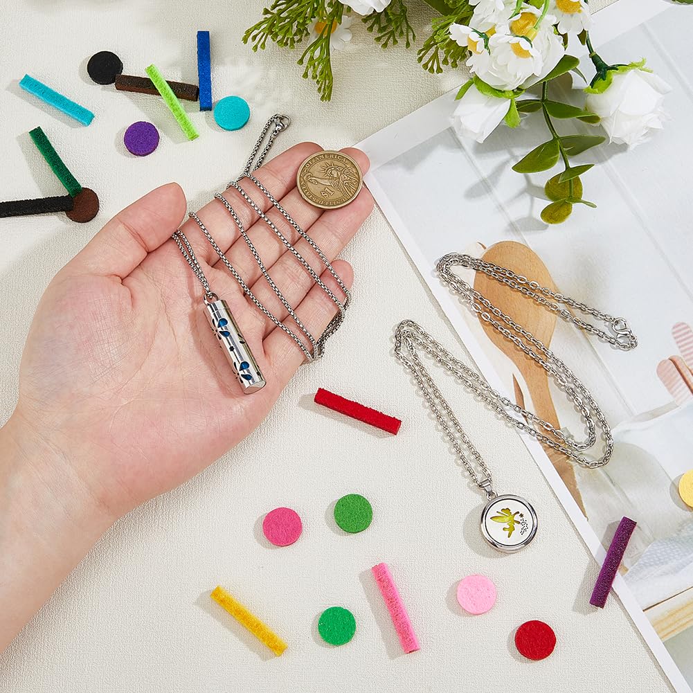 Hobbspring 2 Sets Aromatherapy Essential Oil Diffuser Necklace 2 Styles Diffuser Stainless Steel Oil Pendant with 20Pcs Felt Pads Aromatherapy Bottle Locket Necklaces Gift for Woman Men