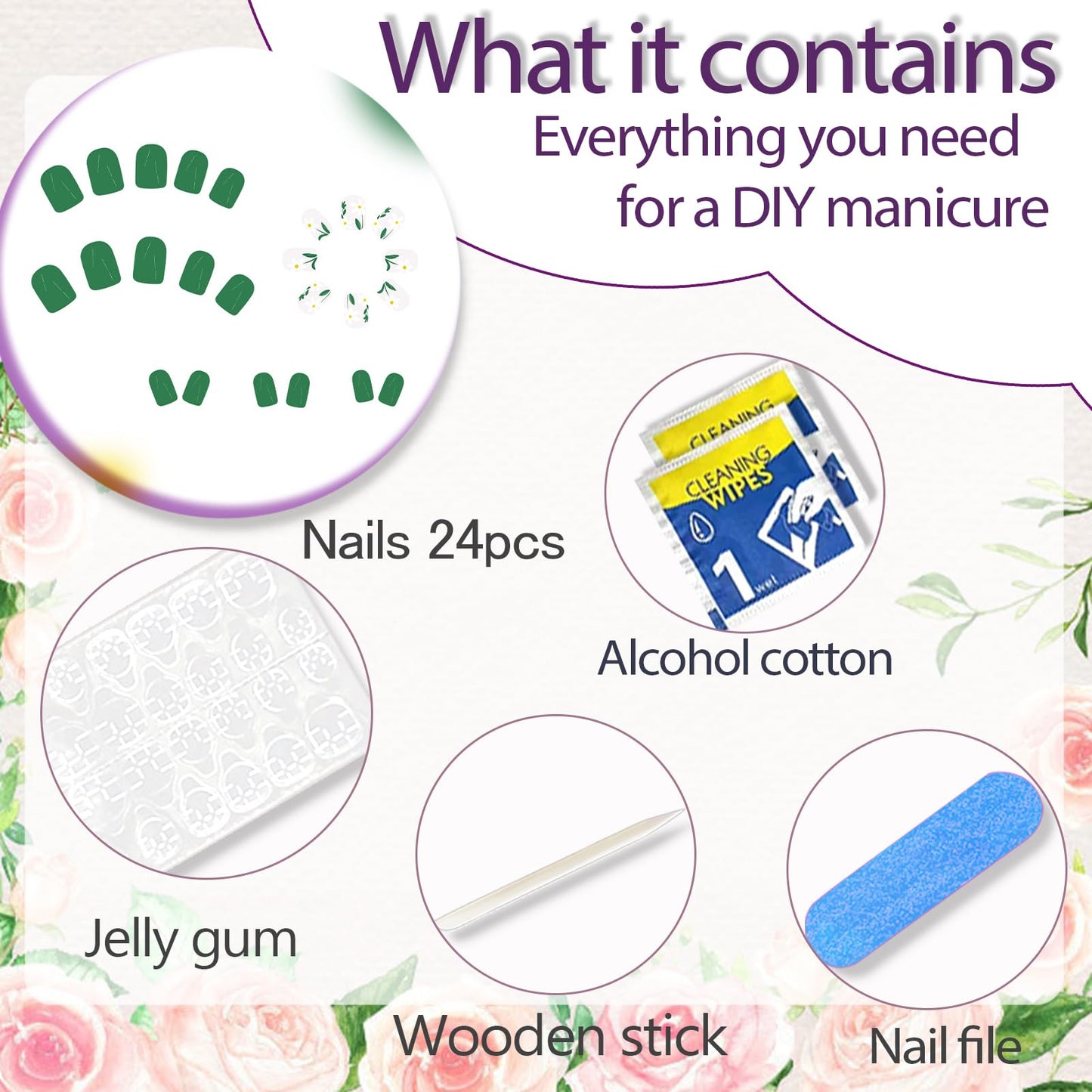 RUPOFUZA Press on Nails Square Short Green Fake False Nails with Lovely White Flowers Design Stick on Nail Full Cover Acrylic Artificial Extra Short Glue on Nail for Women 24Pcs