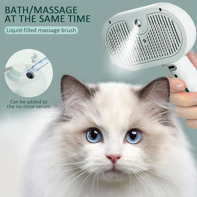 3 In 1 Self Cleaning Steamy Pet Brush, Cat & Dog Steam Brush Spray Hair Removal Comb - Anti-Static, Dog Grooming Tool with Steam & Self-Cleaning, Skin-Friendly Design + Bathing Solution