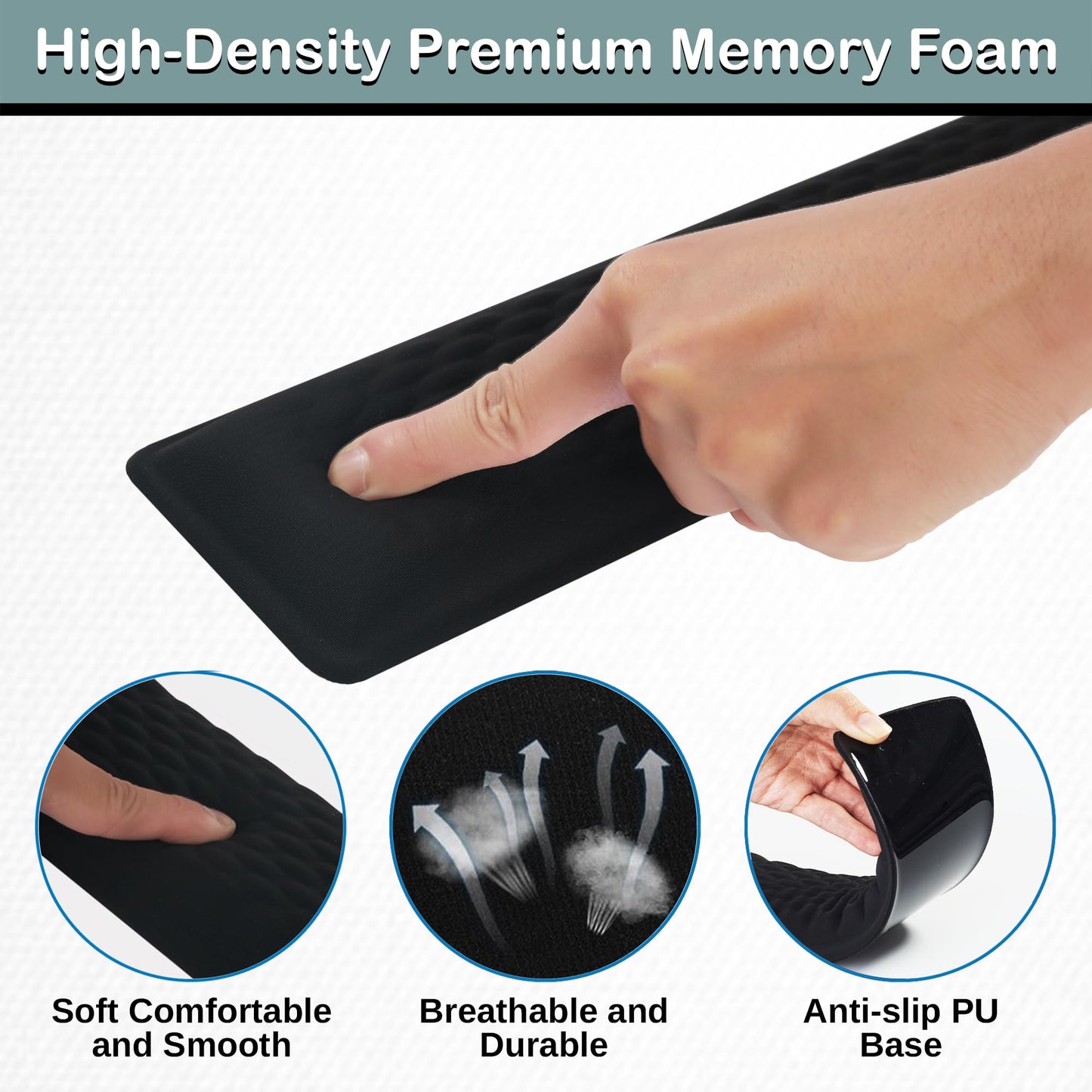 Ergonomic Memory Foam Keyboard Wrist Rest Pad, Extra-Wide Black, Soft Non-Slip Arm Cushion for Computer, Laptop & Desk | Pain Relief & Typing Comfort for Office & Gaming Use