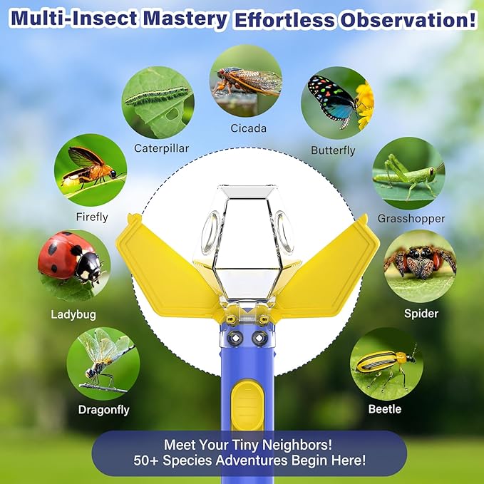 Bug Catcher for Kids, Insect Trap Kit with 6X Magnifier Glass - STEM Educational Exploration Tool for Indoor and Outdoor,Christmas Birthday Gift Toys for Adults, Boys, and Girls (Blue 2PCS)