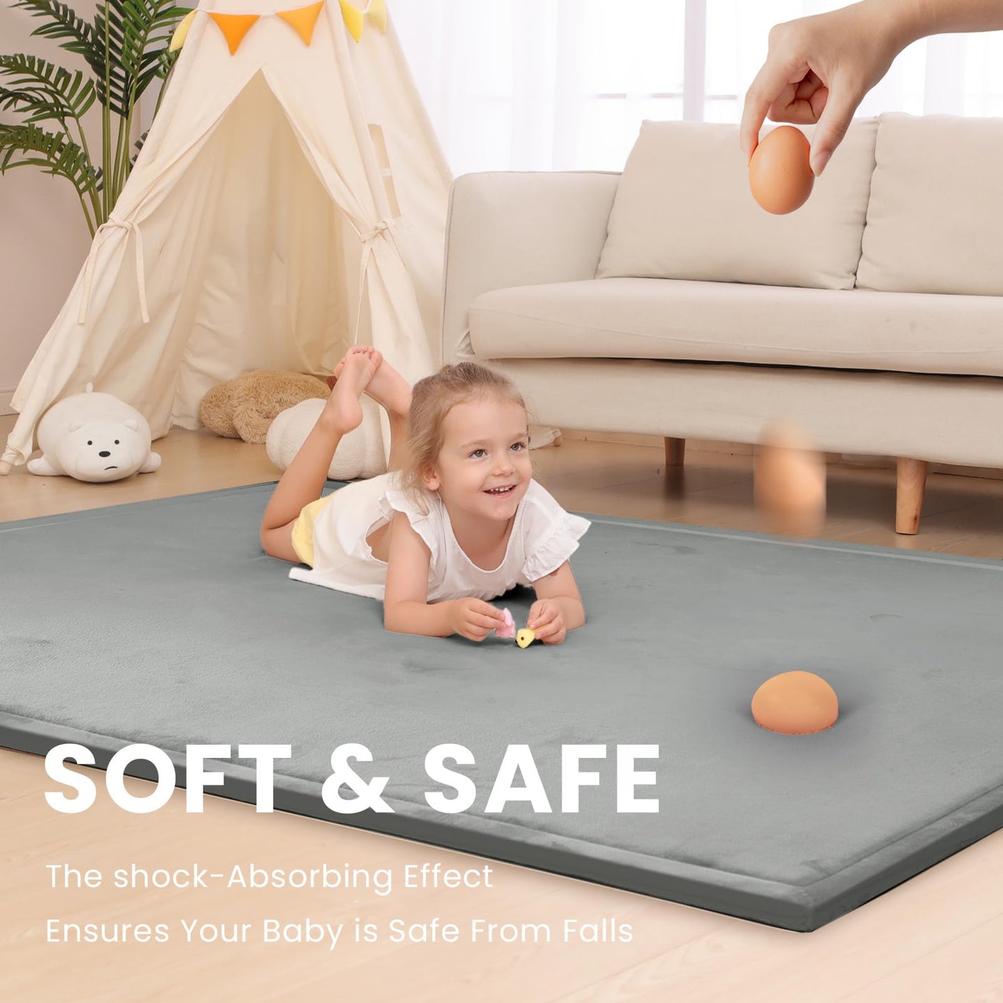 Huloo Sleep Baby Play Mat for Floor,1.3" Thick Memory foam Tummy Time Mat,Soft Coral Velvet Nursery Rug,Extra Large Non Slip Crawling Mats for Living Room(Dark Gray)