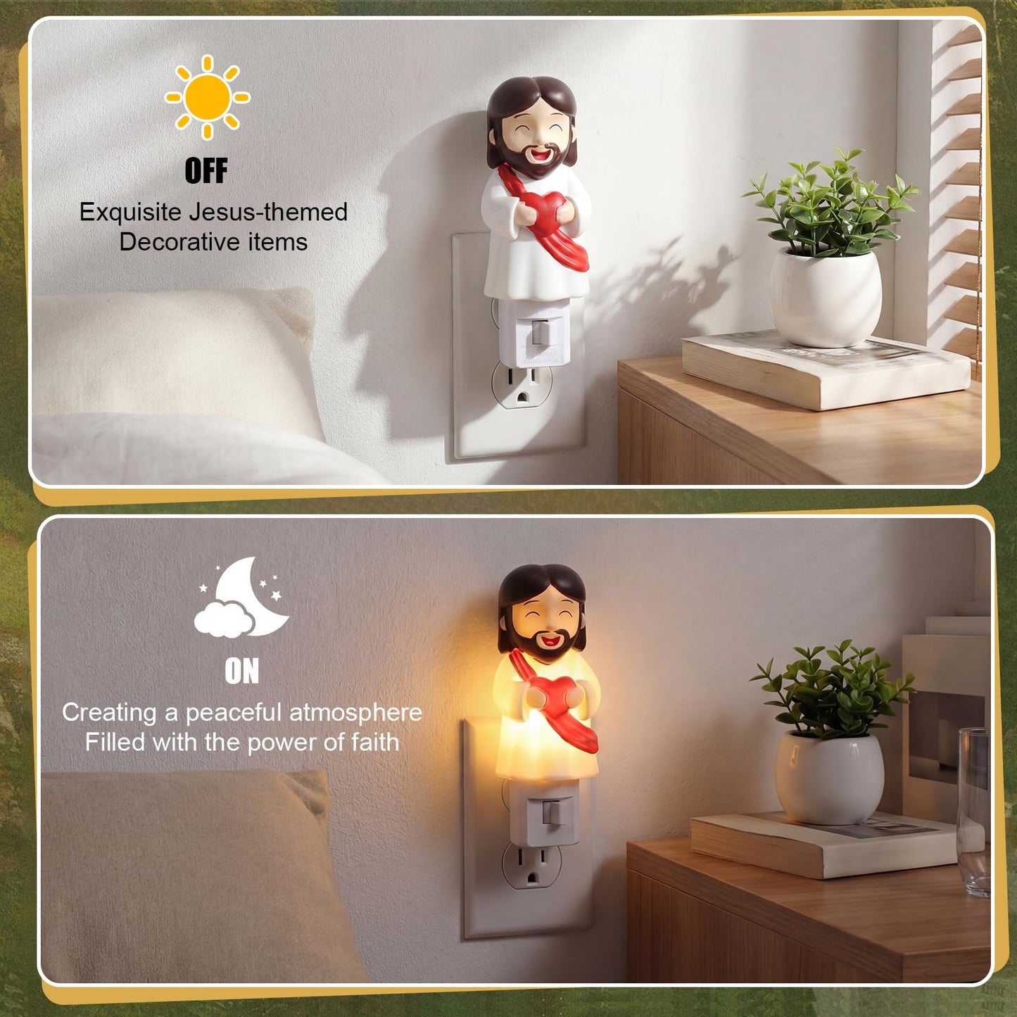 Lewtemi Easter Jesus Night Light Plug into Wall, Cute Christian Nightlight with 360° Rotatable Warm Lamp, Smiling Decor for Bedroom, Hallway & Uplifting Religious Gift(Red,Jesus)