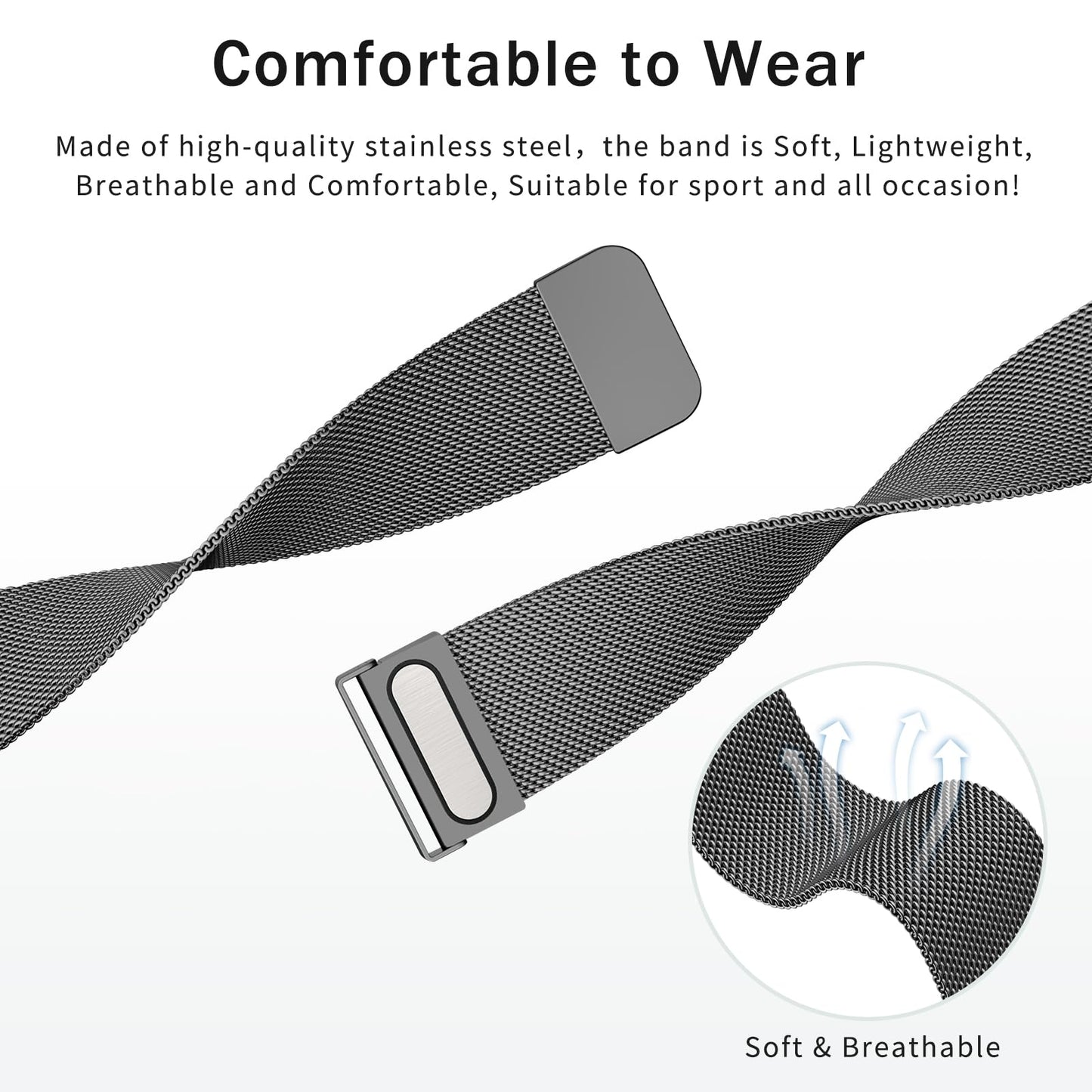 Vanjua 22mm Watch Band for Women Men, 22mm Quick Release Stainless Steel Metal Mesh Loop Adjustable Magnetic Replacement Wristbands Straps Bands