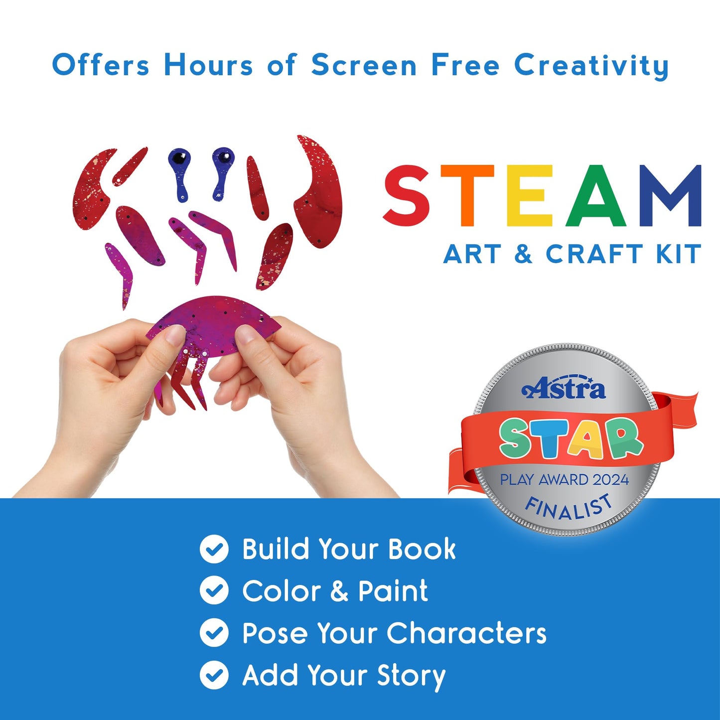 EyeConnect Crafts DIY 3D Tunnel Book Kit – Creative STEAM Art & Craft Set for Kids & Teens, Build, Paint & Make Your Own Book with Posable Interactive Animals & Characters (Ocean)