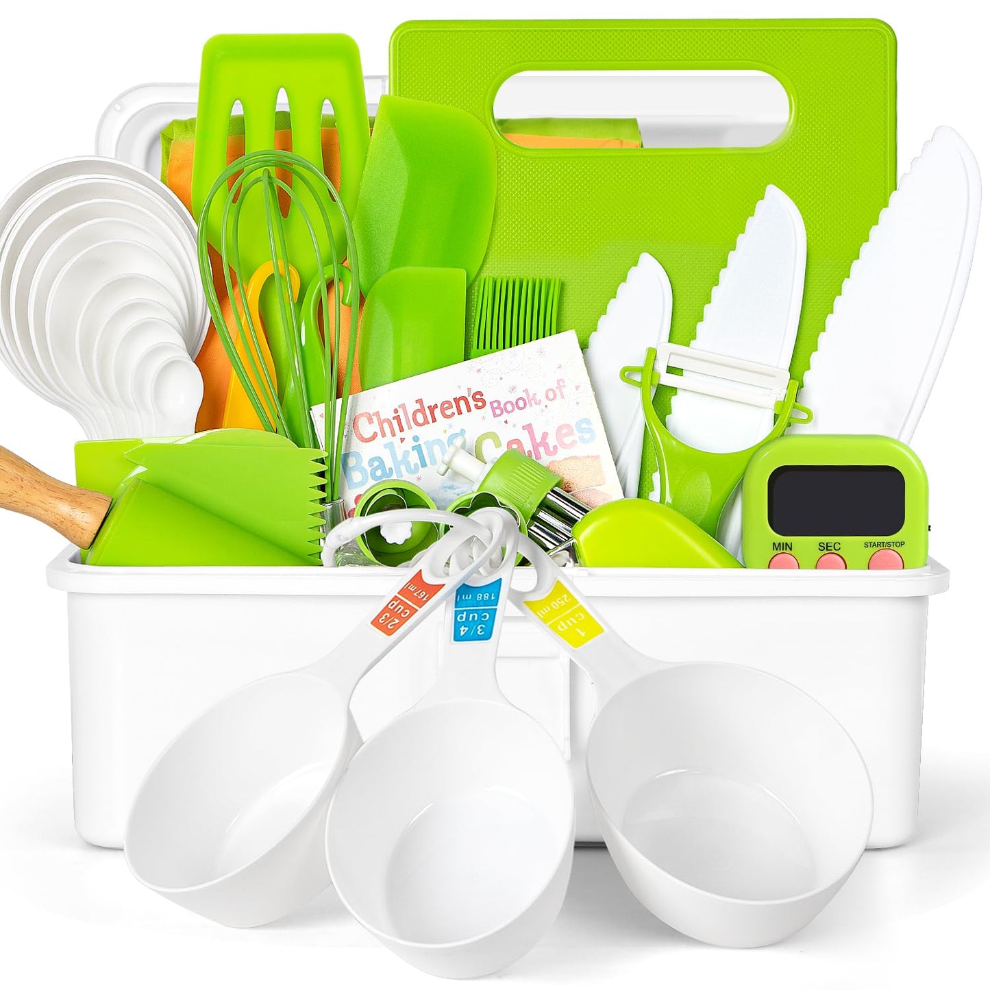 37PCS Kids Cooking Sets Real, Kids Cooking and Baking Gift Set with Storage Case Timer Kid Safe Knives Cutting Board, Toddler Real Kitchen Accessories, Birthday Gifts for Girls & Boys Age 3 - 8