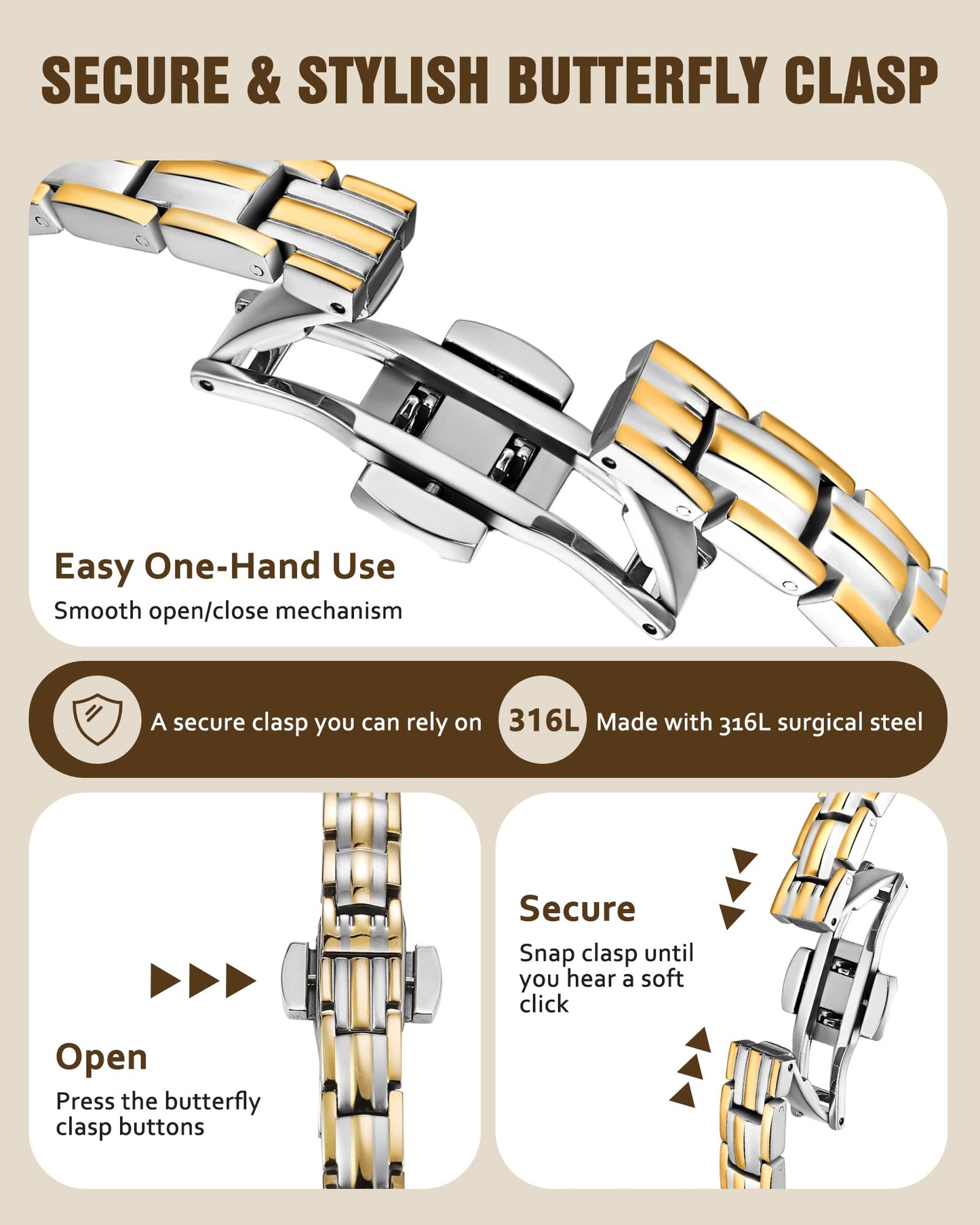 Jecanori 5X Strength Magnetic Bracelets for Women —Updated 5,000 Gauss Ellipse Magnets — Premium Butterfly Clasp & Adjustable Length,Silver,Golden
