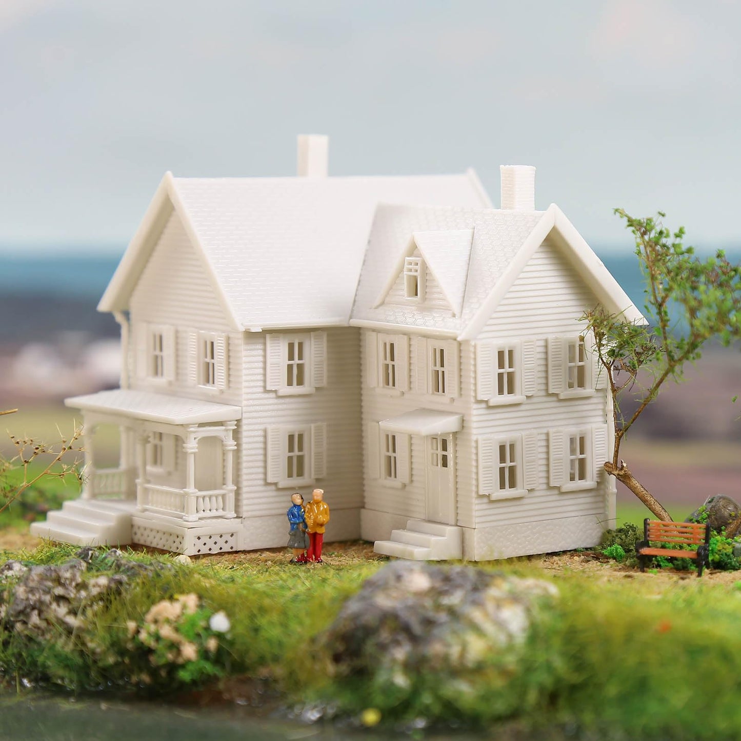 2PCS N Scale Model Blank Buidlings Kit Unassembled House for Model Train Layout Diorama JZN5885JJ (Two-story-2PCS)