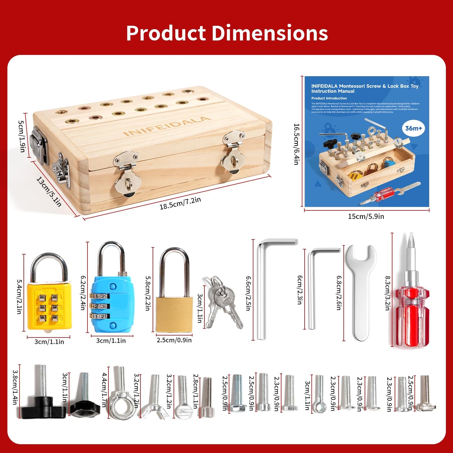 INIFEIDALA Montessori Busy Board for Toddlers Ages 3+ - Wooden Sensory Activity Board with Locks Keys & Screwdriver Tool Set - Educational STEM Learning Toy for Fine Motor Skills Development