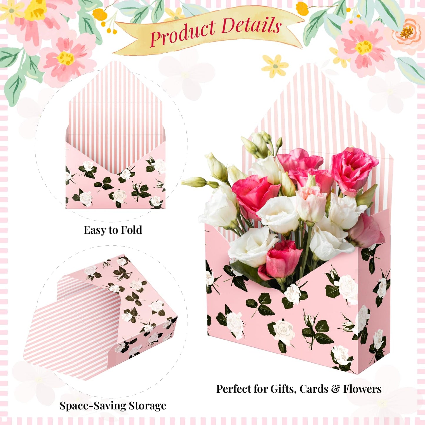 Lyforpyton Flower Arrangement Gifts Boxes, Envelope Gift Box For Flowers , Foldable Decorative Bouquet Packaging Paper Box , Suitable for Flower Shop , Wedding , Party , Birthday , Valentine's Day and Mother's Day ( 9 Pcs )