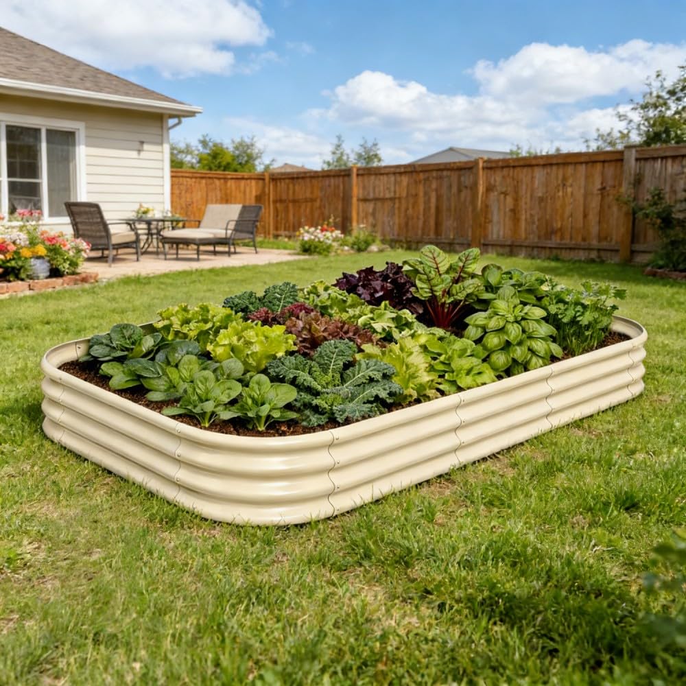 Annoell Galvanized Raised Garden Bed 8x4x1 ft, 12" Tall Metal Planter Box for Outdoor Plants, Modular Raised Flower Bed with Rust Resistant Coating for Kitchen Garden, Patio or Backyard - Moss Green