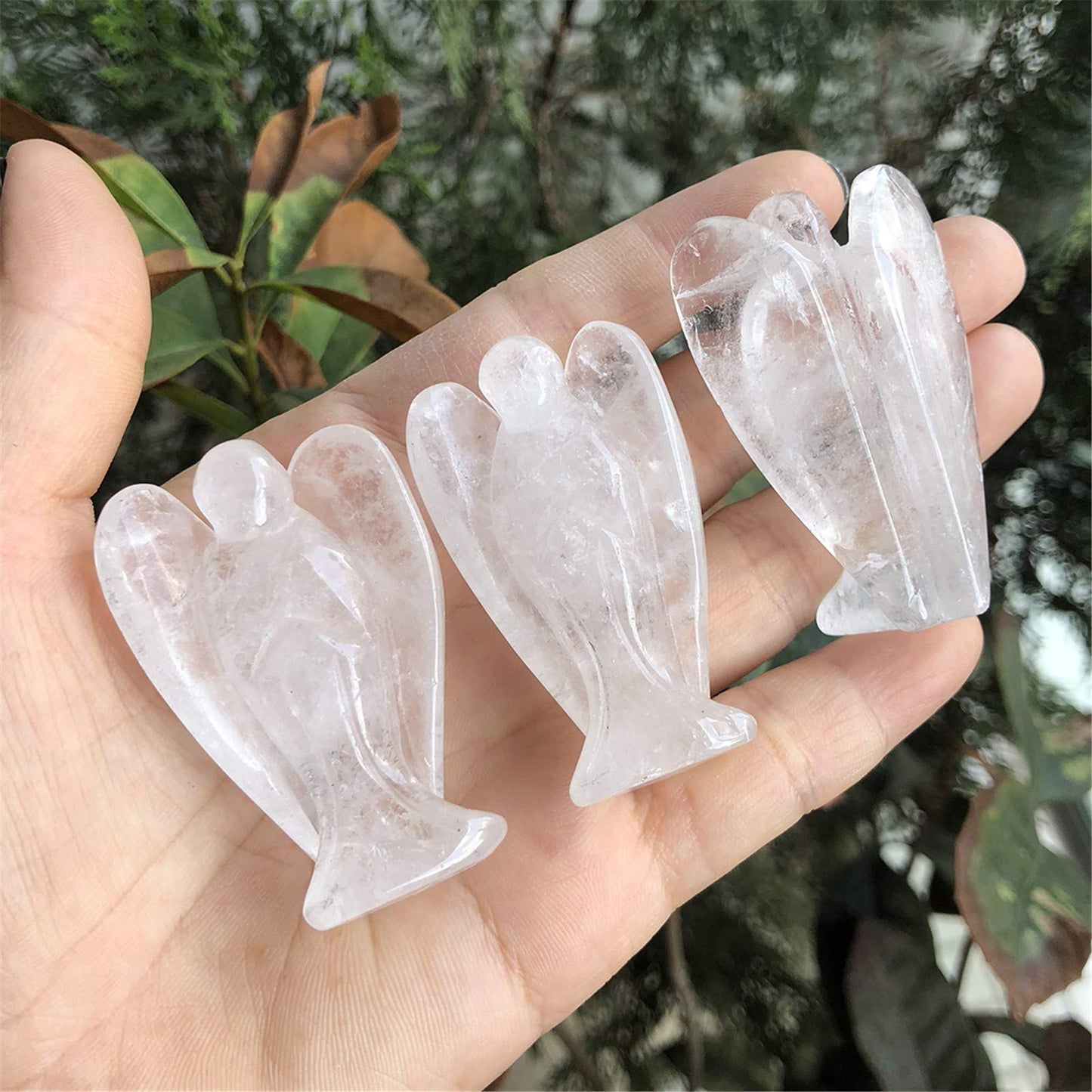 favoramulet 2 Inches Rock Quartz Crystal Pray Guardian Angel Statue, Carved Healing Peace Angel with Wing Figurine Pocket Stone
