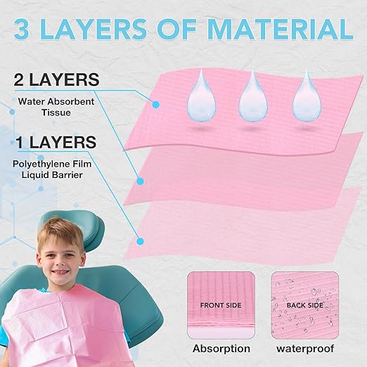 550 Pack Disposable Dental Bibs 13"x18", 3-Ply Waterproof Tattoo Bibs Sheet for Nail Salon, Dental Clinic, Feeding, Tattoo Shop (Pink)