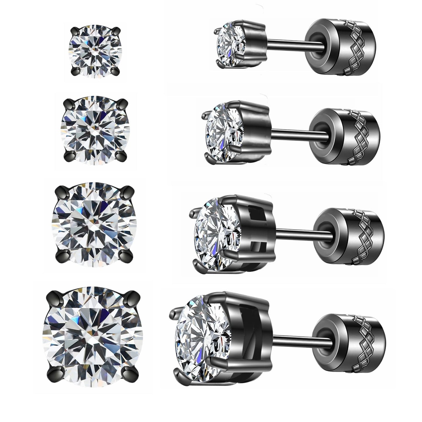 4 Pairs Titanium Hypoallergenic Red Stud Earrings for Sensitive Ears,Black 5A Cubic Zirconia Screw Back Stud Earrings for Women Men Surgical Stainless Steel Double Side Earrings red stud earrings