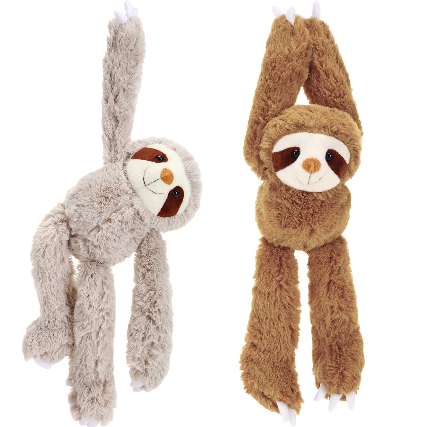 Queekay 2 Packs Sloth Stuffed Animal Hanging 18 Inch Three Toed Sloth Plush Toy with Hook and Loop Hands for Teens Adults Gifts Decors(Gray, Dark Brown)