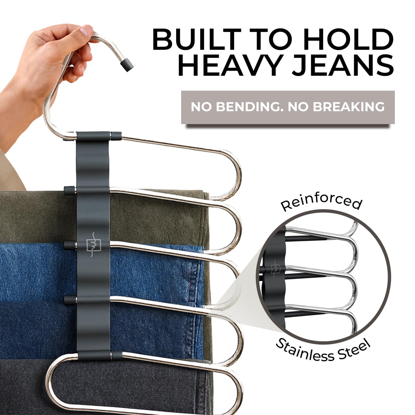 MORALVE Pants Hangers Space Saving - 2 Pack - Non-Slip Multi-Layer Space Saving Hangers - Multifunctional Clothing Rack for Closet Storage - Ideal for Jeans, Trousers, Skirts, Scarves & Slacks (Black)