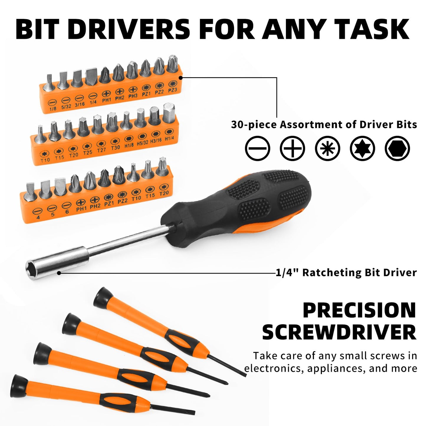 GETFOO 58-Piece Tool Kit Basic Home Repair Tool Set, General Household Hand Tool Kit,Small Tool Kit with Plastic Toolbox Mini Tool kit for Women, Office & College Repairs Orange