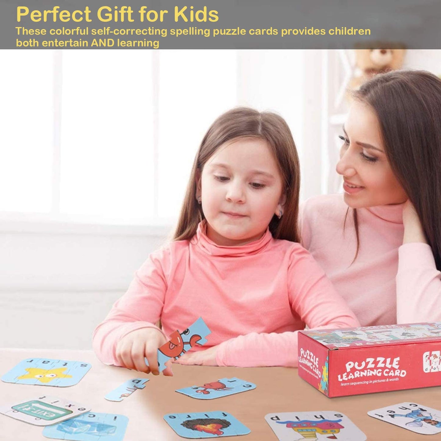 80 Words Self-Correcting Spelling Puzzles, Double-Sided Three and Four Letter Words with Matching Images, Perfect for Kids Age 3+ Year Old