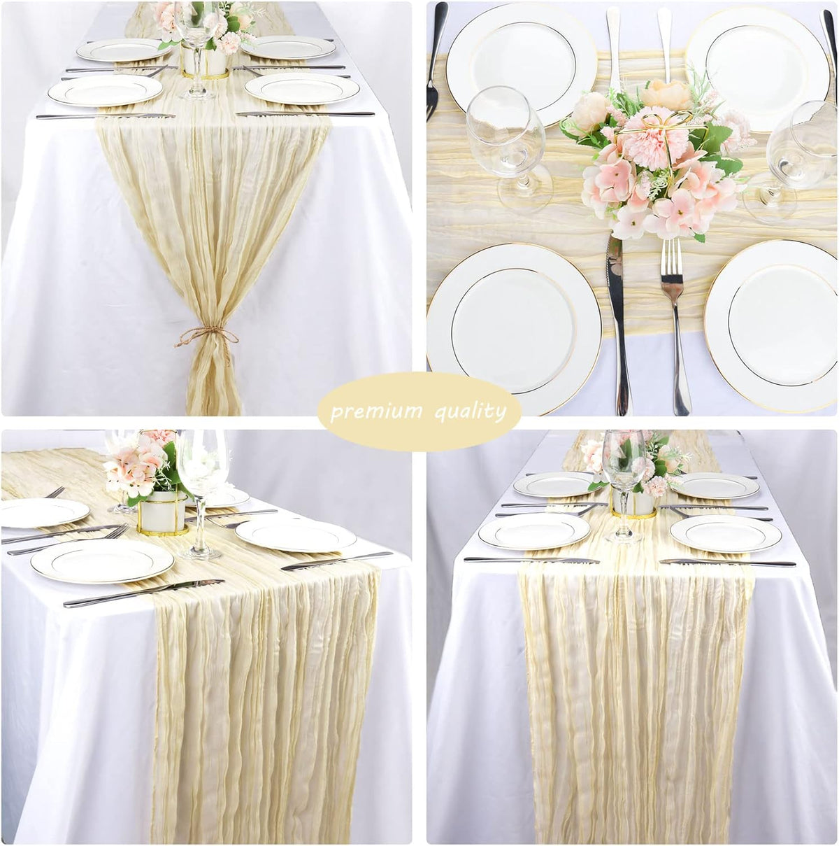 Fivenl 12 Pack Cheesecloth Table Runner 35x72 Inch Boho Gauze Table Runner Rustic Cheese Cloth Long Table Runner Romantic Table Runner for Wedding Bridal Shower Birthday Party Table Decor (Beige)