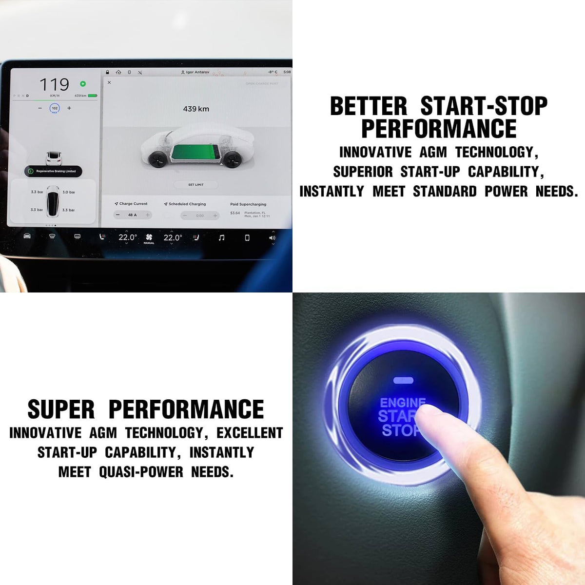 TPE AGM Battery BCI Group 47, Maintenance Free 12V 62Ah, H5 Size, 100RC, 640CCA, Automotive Battery, Reliable Performance for Cars Lead-Acid