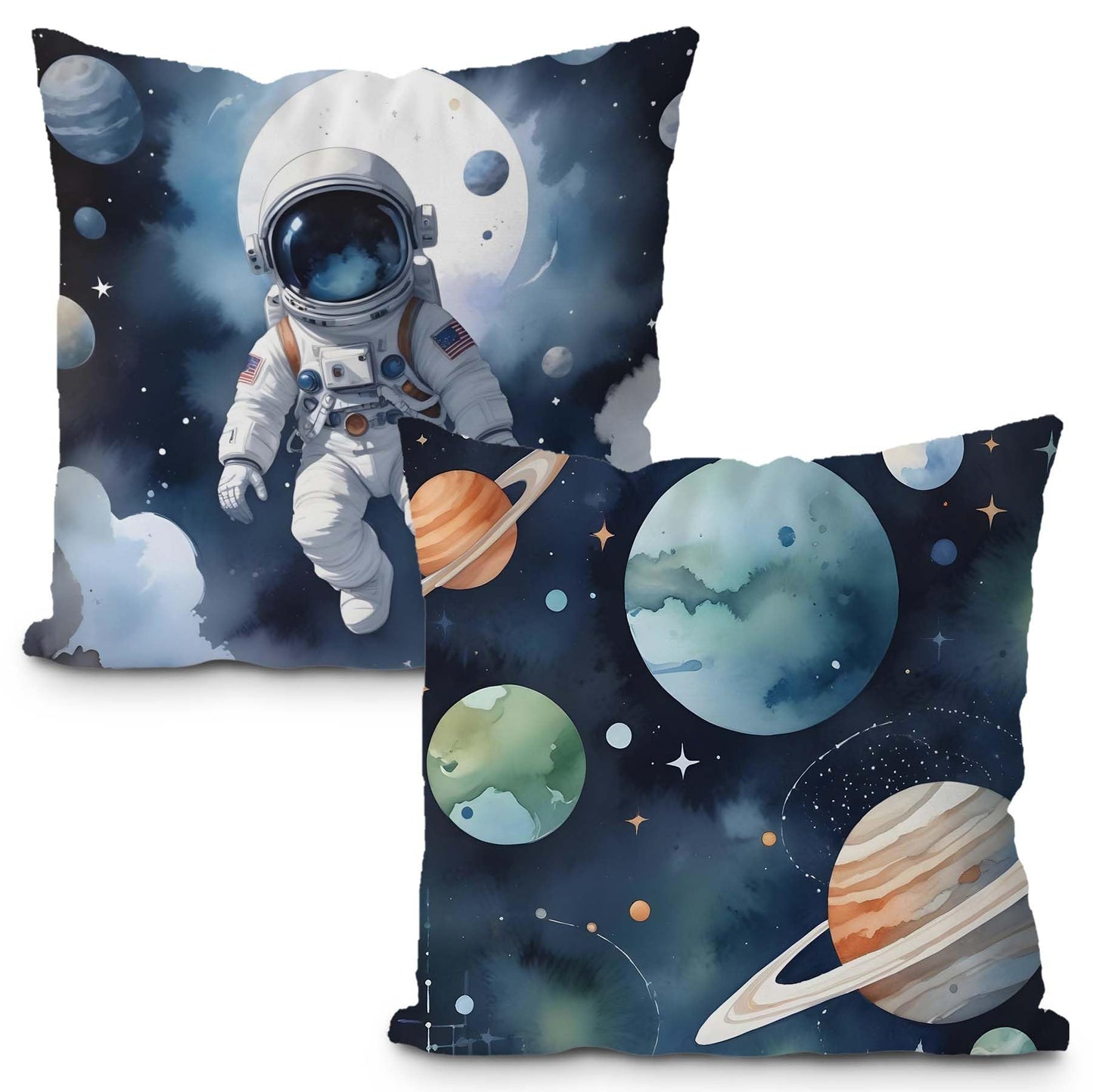 Likjad Space Pillow Covers 18x18 Set of 2, Space Decor for Boys Room, Blue Cosmic Planets Astronaut Decorative Throw Pillow Covers for Kids Boys Room Playroom Nursery Decor