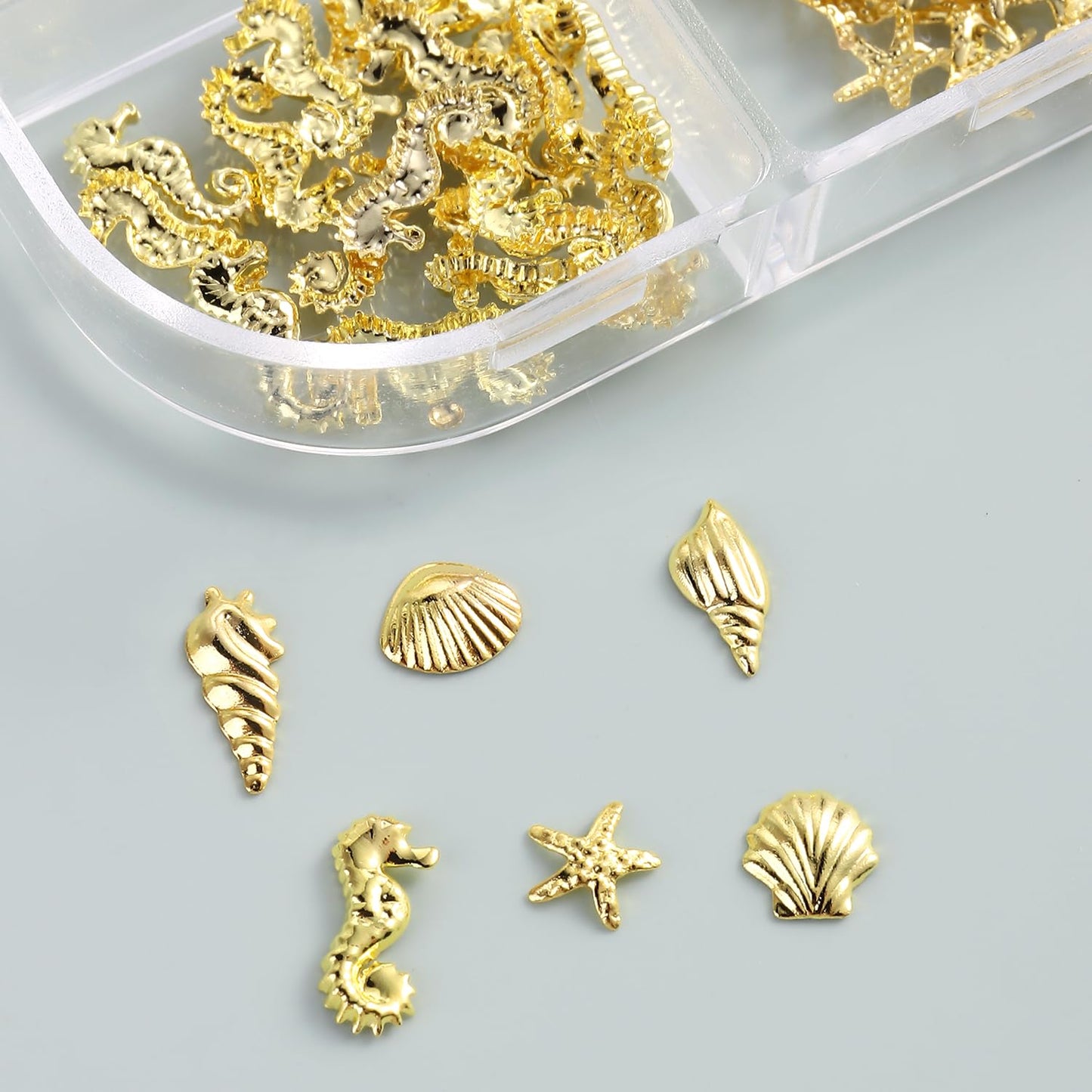 Furtherpretty 3D Beach Nail Charms, Gold Metal Starfish & Seashell Nail Charms,Tropical Ocean Nail Art Decorations, Summer Nail Accessories for DIY Manicure, Concha nácar para uñas
