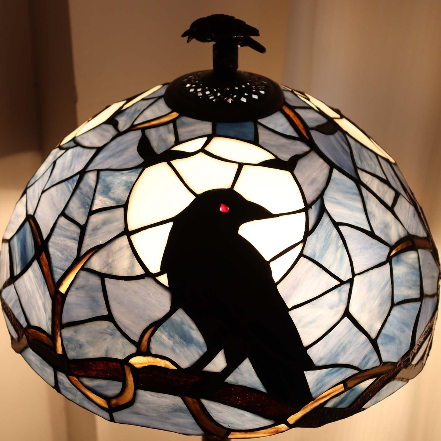 Bieye L12023 Tiffany Style Stained Glass Raven Floor Lamp Gothic Crow and Full Moon Design for Home Décor, 16Wx62H