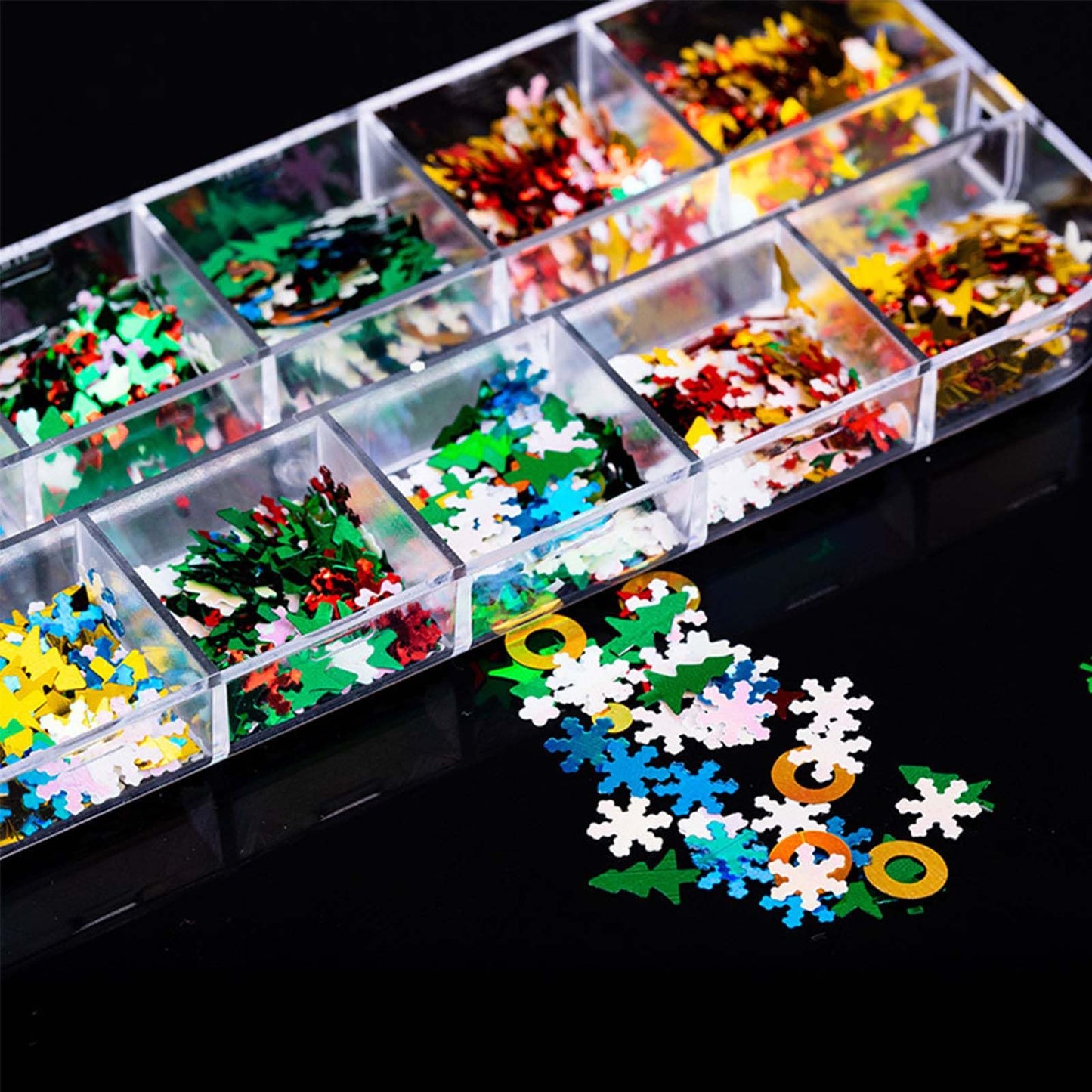 2 Box Christmas Nail Art Glitters Snowflake Nail Sequins Xmas Nail Glitter 3D Mixed Snowflake Tree Star Circle Nail Sparkly Flakes Design for Women DIY Acrylic Manicure Holiday Nail Art Decoration