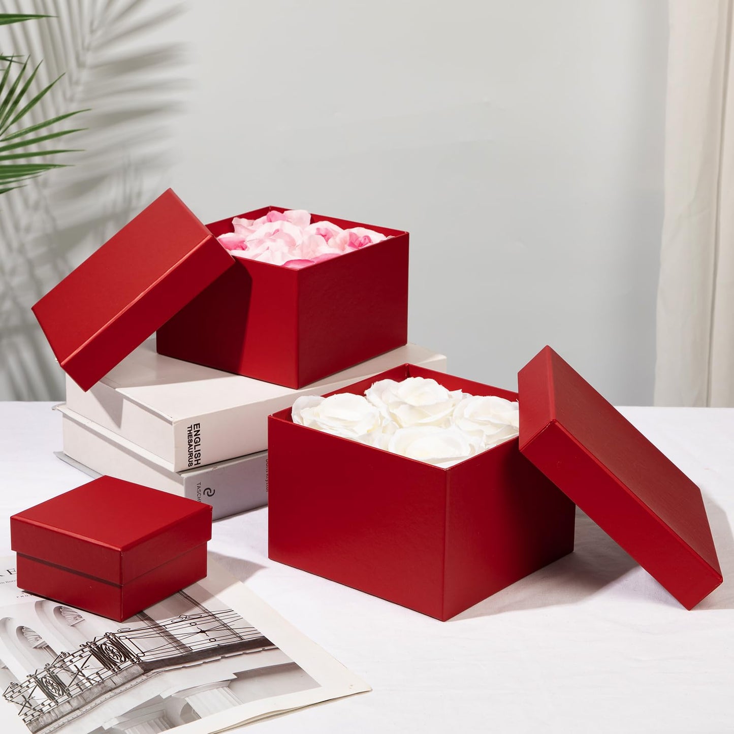 Oairse Gift Boxes for Presents Red Gift Boxes with Lids Nested Box with Lid 4 Packs Small Box Set for Bridesmaid, Proposal, Wedding, Birthday, Baby Showers