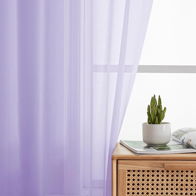 Simplebrand Lavender Sheer Curtains 90 Inches Long 2 Panels, Light Filtering Rod Pocket Solid Color Window Sheer Curtain Panels, Elegant Curtains & Drapes for Living Room, Bedroom, 42" W x 90" L