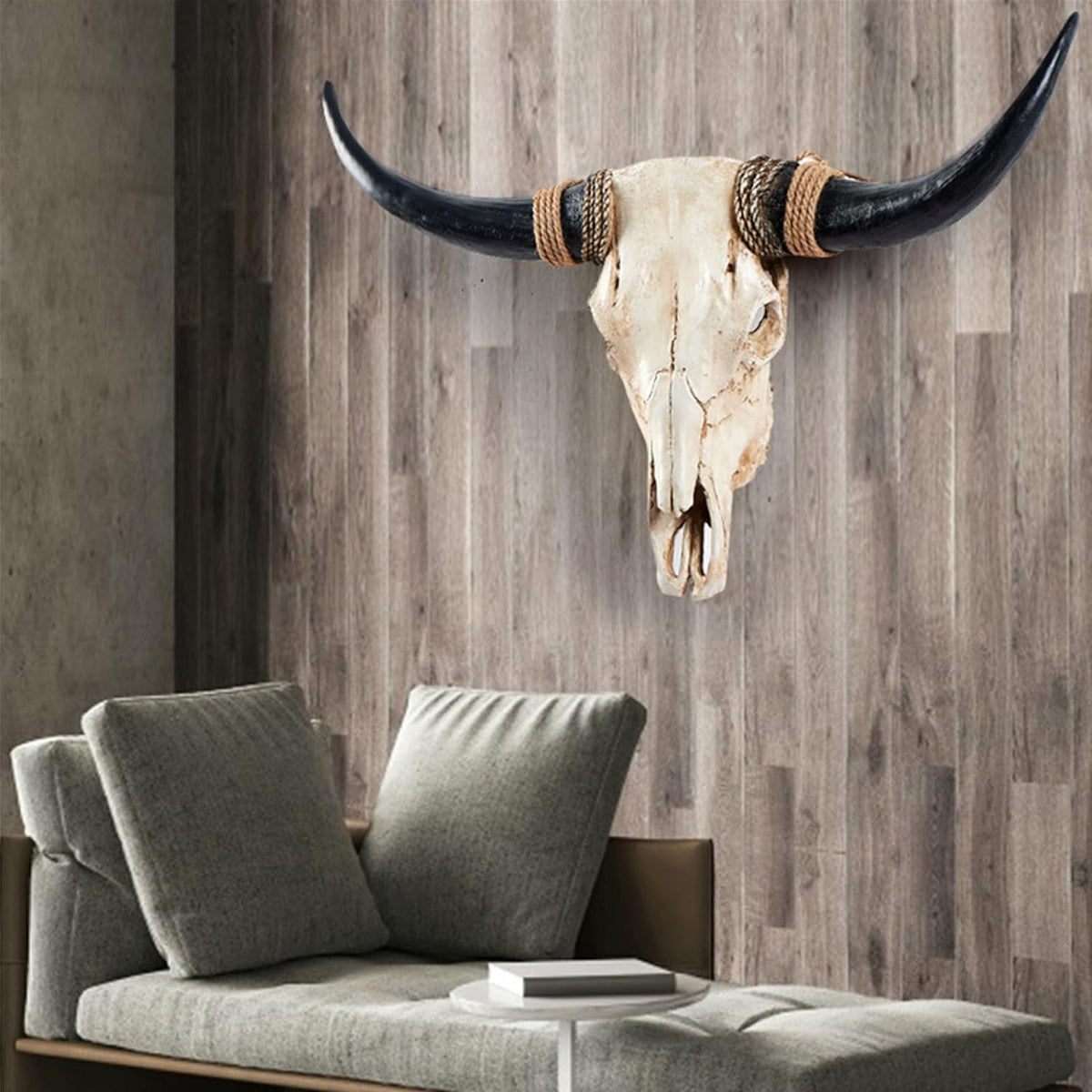 31inch Cow Skull Wall Decor, Long Horn Wall Hanging Decor,Wall Hanging Faux Longhorn Skull Faux Taxidermy Animal Head, Handmade Decor Home Sculpture Faux Bull Horns for Wall(Brown)