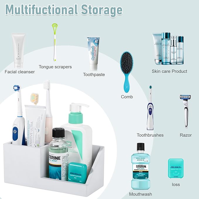 Diatomite Toothbrush Holders for Bathrooms, Quick Dry Electric Tooth Brush and Toothpaste Organizer Bathroom Accessories for Countertop, Vanity, Sink - Light Grey
