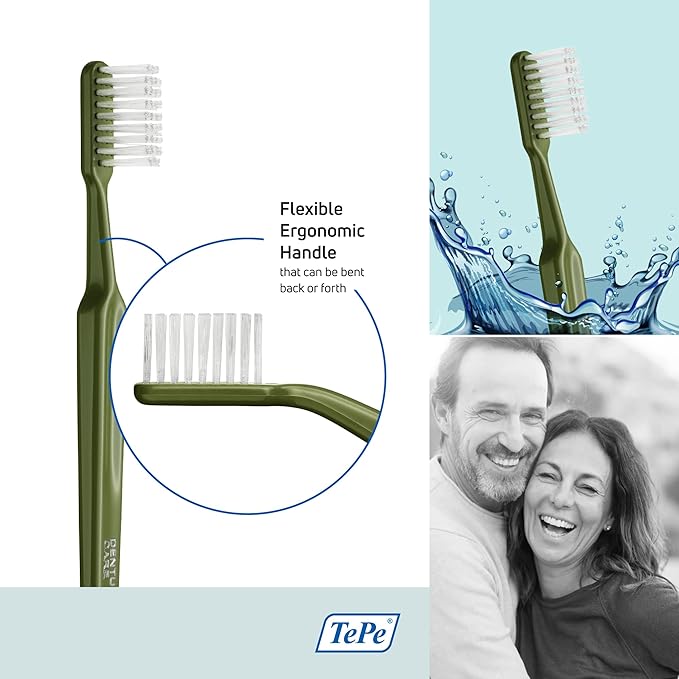 TePe Denture Care Denture Brush, Adult Denture-Cleaner Toothbrush for Full or Partial Dentures