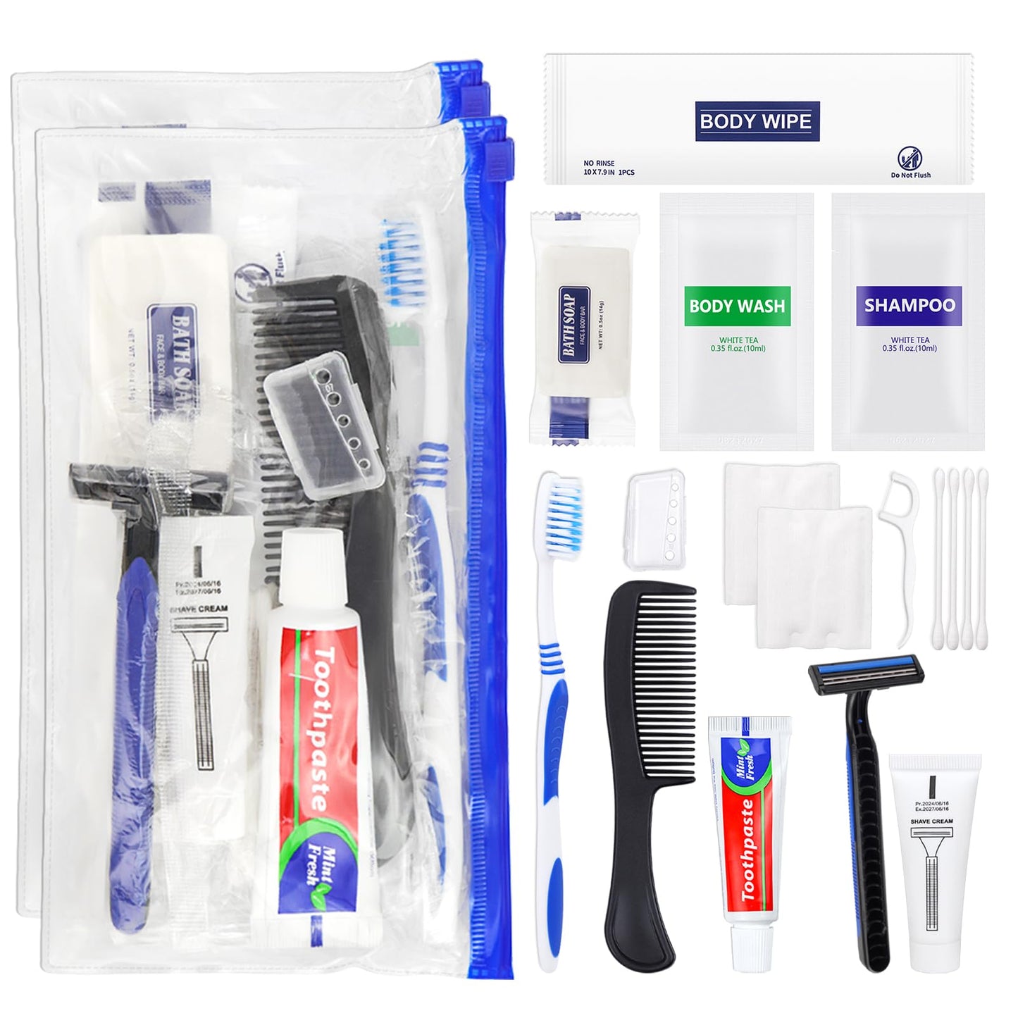 SLequipo Basic Toiletry Kits, Individually Packed, Personal Hygiene Bulk Homeless Care Package Supplies, Travel Size for Men Women Charity, Disposable Toothbrushes With Toothpaste Set