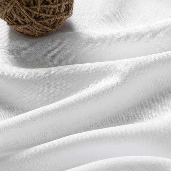 Nanspring White Linen Curtains 65 Inch Length for Living Room 2 Panels Set Semi Sheer Light Filtering Privacy Back Tab Rod Pocket Drapes Neutral Modern Farmhouse Window Curtain for Bedroom 52x65