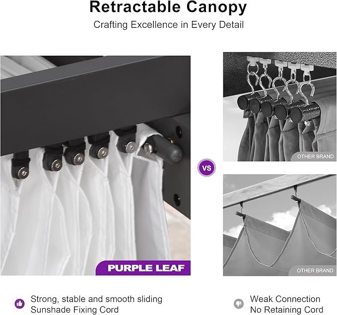 PURPLE LEAF 10' x 13' Aluminum Outdoor Pergola Wind-Resistant Retractable Pergola with Double Sun Shade Canopy Heavy-Duty Metal Pergola for Patios Backyard Deck Garden, White