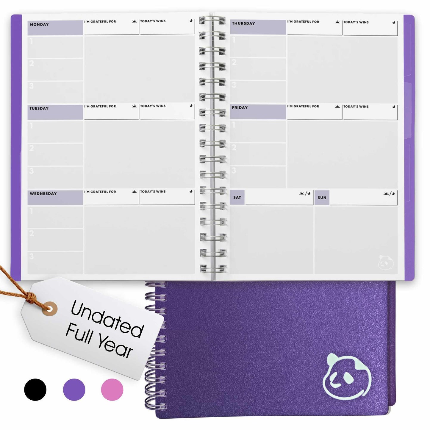 Panda Planner 2026 Undated Weekly Planner – Spiral Notebook 5.75" x 8.25" with 52 Weeks, Habit Tracker & Weekly To-Do Lists – Academic Planner & Productivity Organizer for Home, Office & School (Purple)